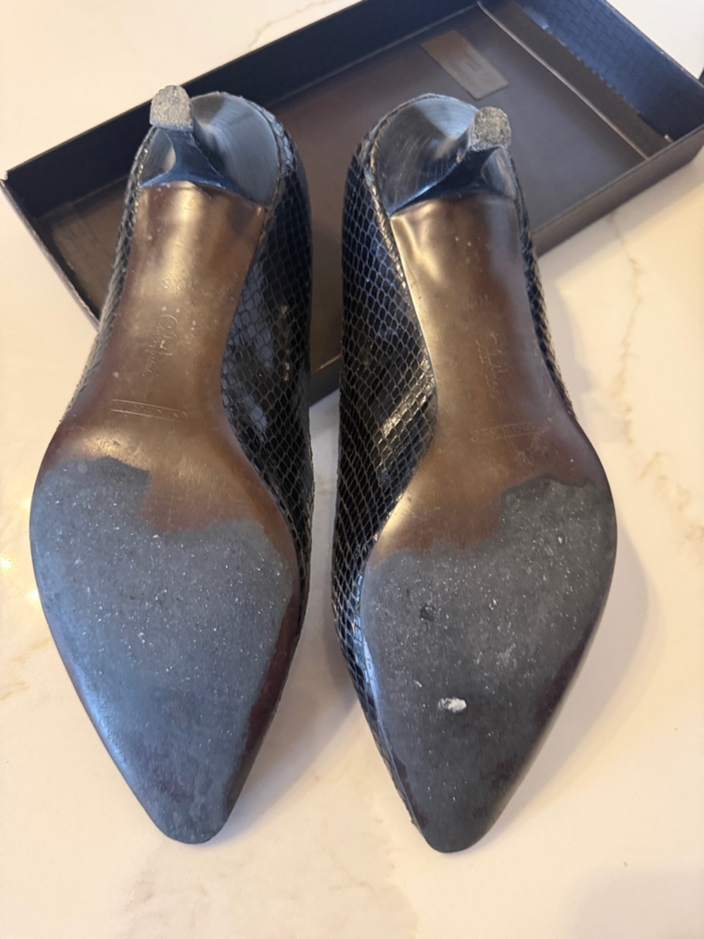 Cole Haan Black Snakeskin-Textured Pointed Toe Pumps - Picture 4 of 5